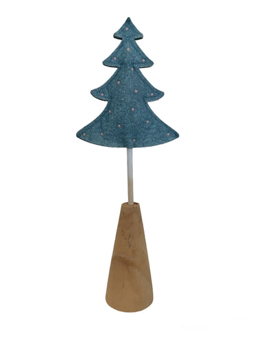 Blue Fabric Christmas Tree with Wood Base