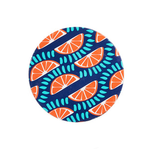 Blue Paper Coaster w/ Orange Design