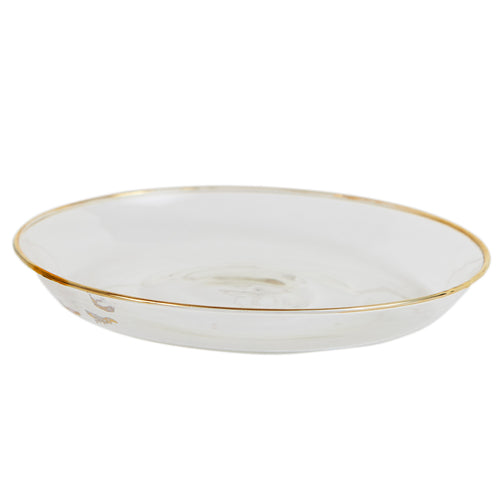 Sm Glass Shallow Bowl With Gold Rim