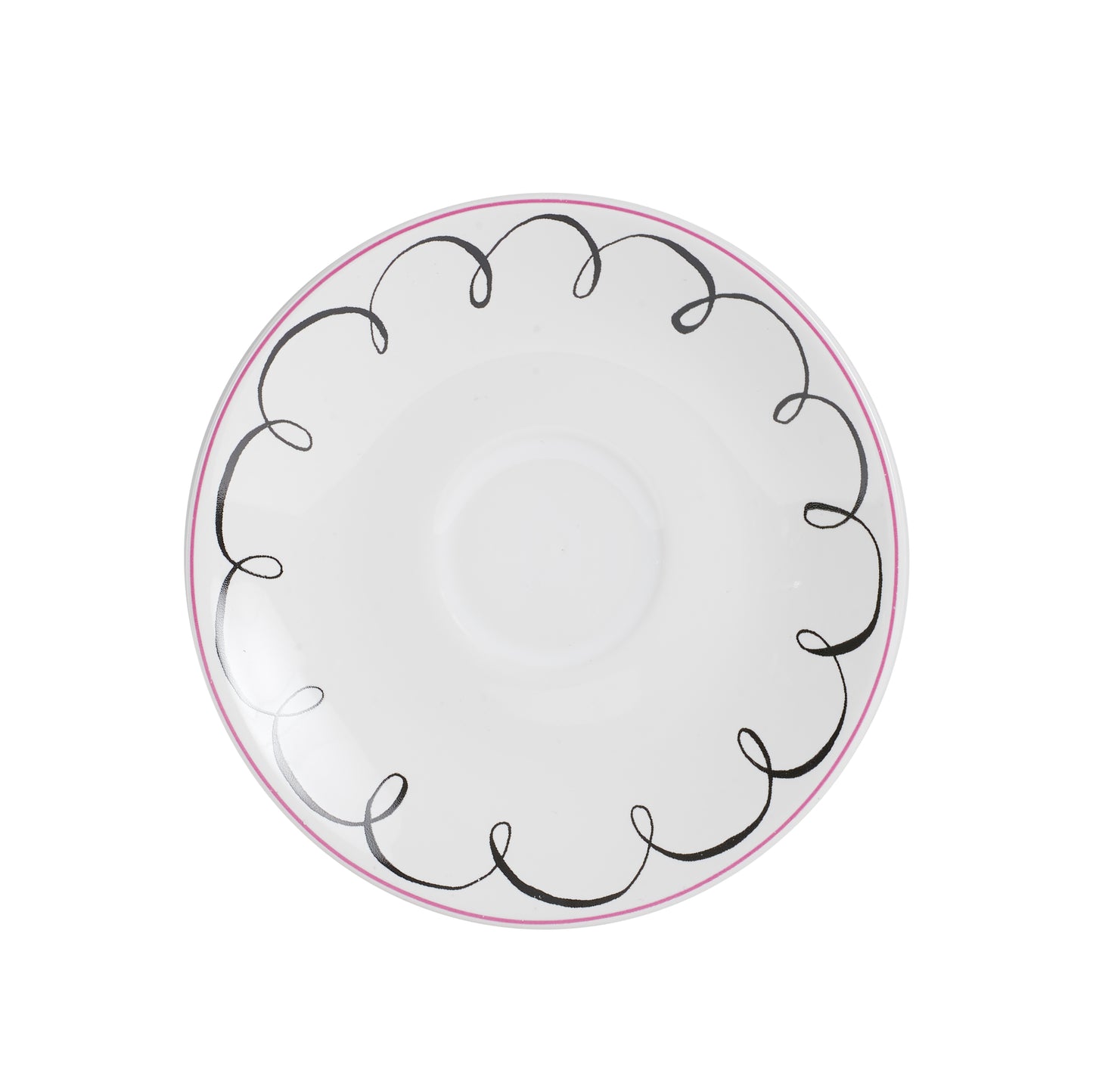 Sm White Plate With Pink and Black Line Design