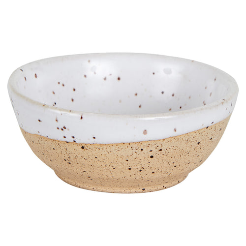 Sm White Bowl With Speckles and Beige Base