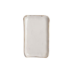 Sm Rectangle White Plate with Gold Rim