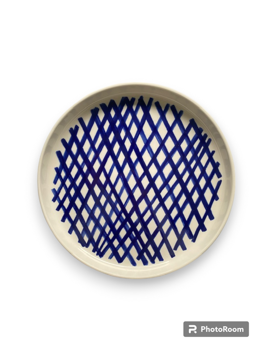 White Plate with Blue Checks