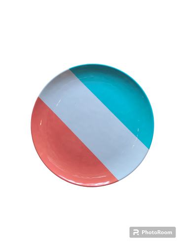 Md Orange & Teal Blue Striped Plastic Plate