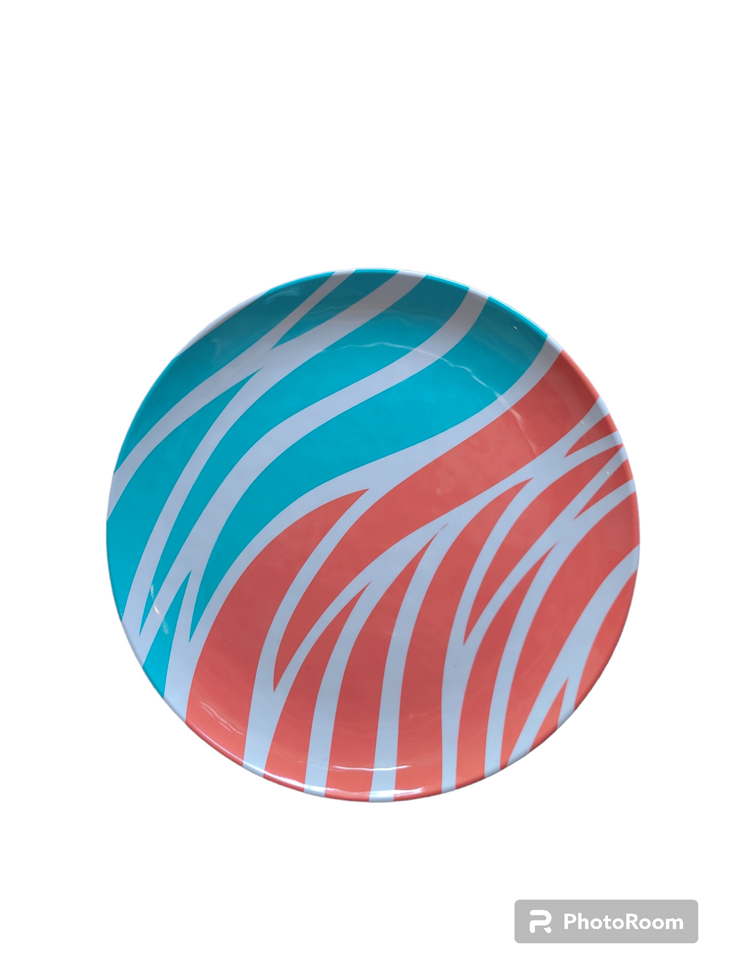 Md Orange & Teal Blue Plastic Plate w/ Design