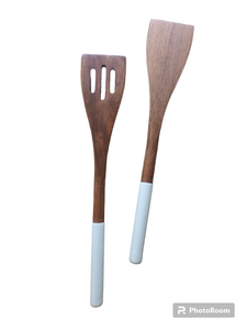 White handled salad servers