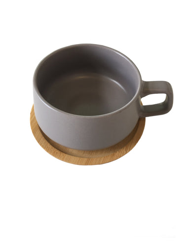Grey Ceramic Mug with Wood Coaster