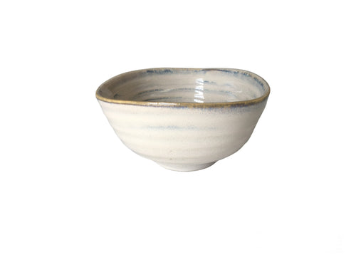 Sm Off white ceramic bowl with slight grey rim:
