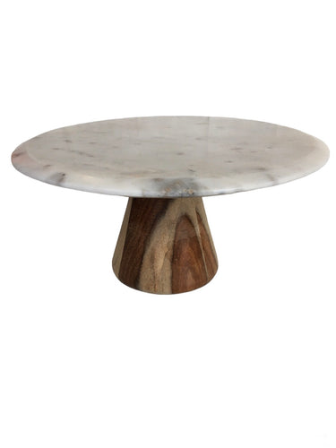 Marble Cake Stand with Wooden Base