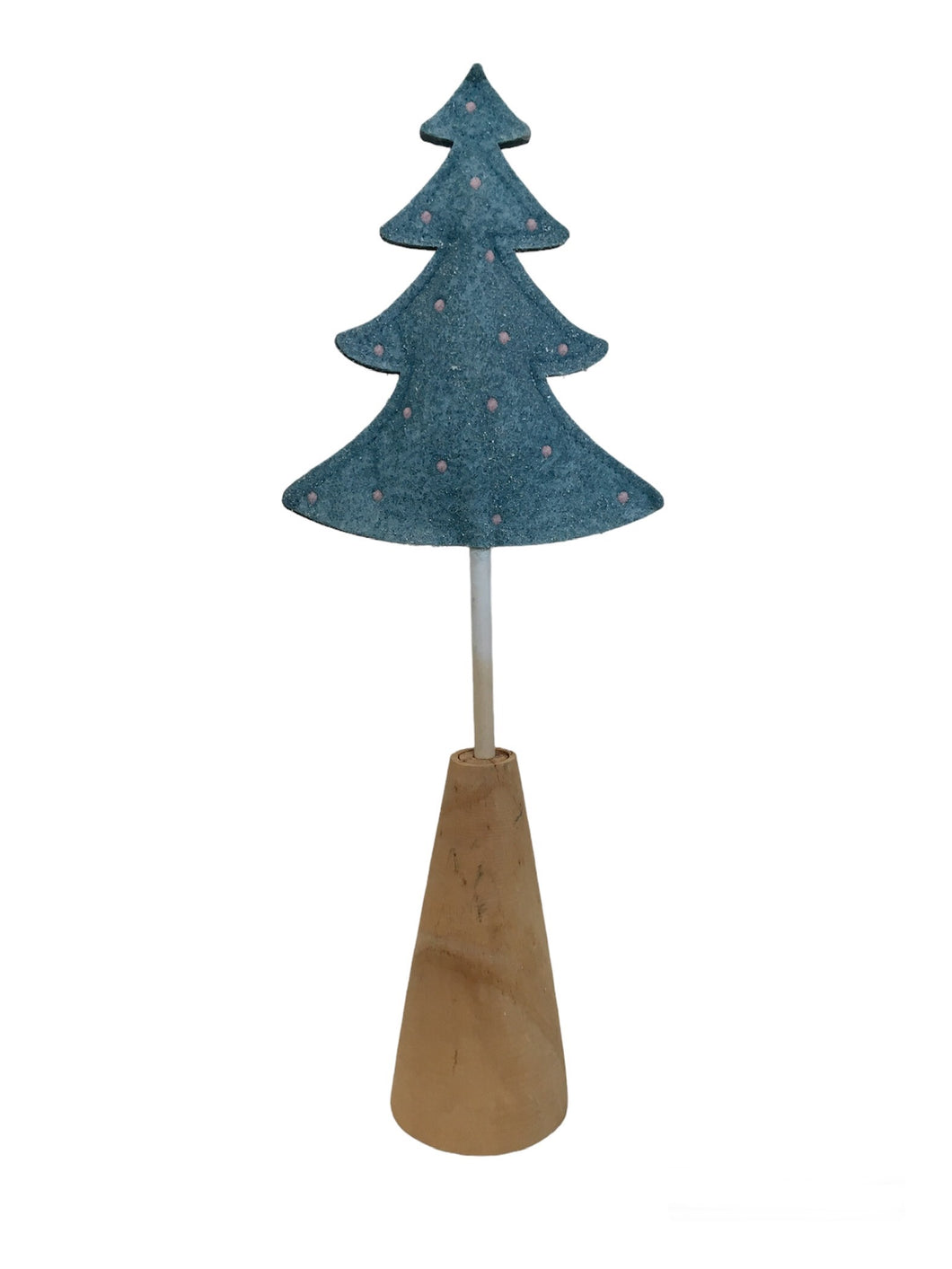 Blue Fabric Christmas Tree with Wood Base