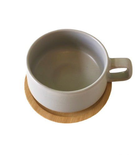 Pale Grey Ceramic Mug with Coaster