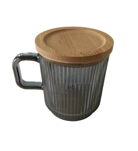 Grey Glass Mug with Wood Coaster Top