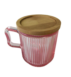 Pink Glass Mug with Wood Coaster Top