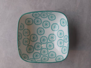 Turquoise and White Patterned Square Small Bowl