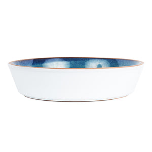 Lg Blue Bowl With White Exterior And Brown Rim