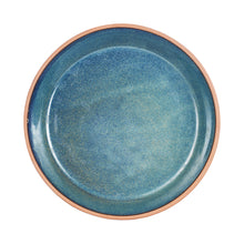 Lg Blue Bowl With White Exterior And Brown Rim