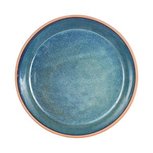 Lg Blue Bowl With White Exterior And Brown Rim