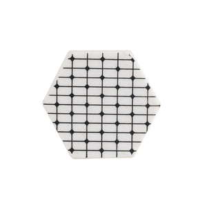 White Hexagon Marble Coaster With Black Dots