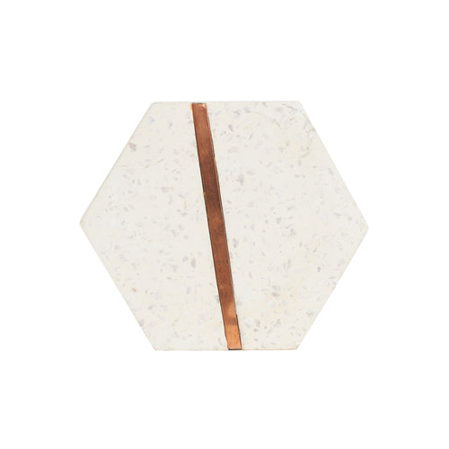 Hexagon Marble Coaster With Copper Detail