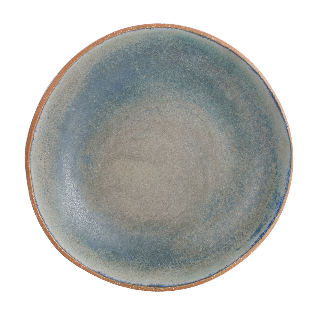 Md Blue And Grey Plate With Brown Speckled Rim And Bottom