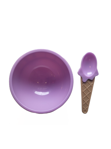 Purple Plastic Ice Cream Bowl and Spoon