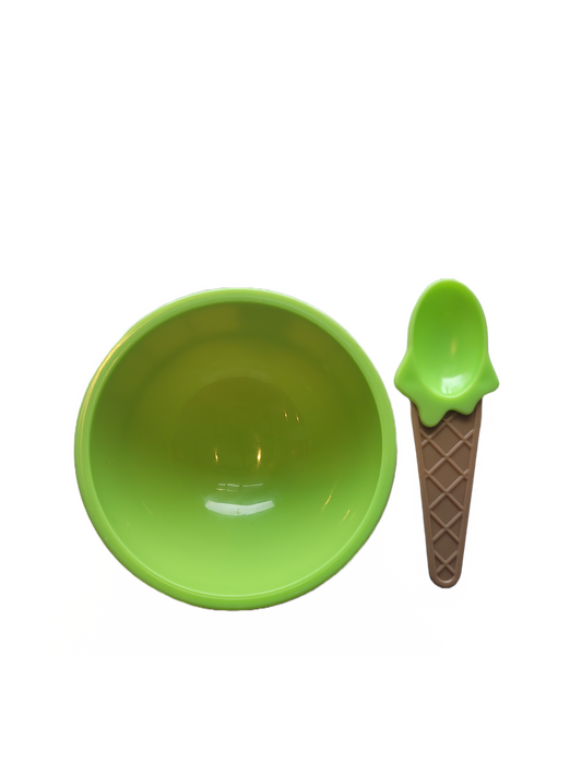 Green Plastic Ice Cream owl and Spoon