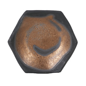 Sm Black Hexagon Dish With Bronze Design