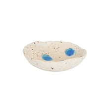 Small Shallow Cream Bowl with Blue Dots and Brown Speckles