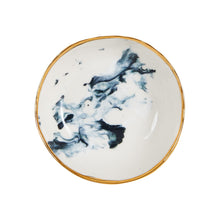 Sm White Bowl With Dark Blue Smoke Pattern And Gold Rim