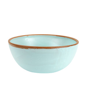 Lg Light Blue Bowl With Brown Rim