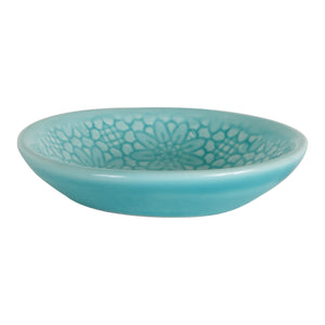 Sm Shallow Blue Dish With Flower Pattern