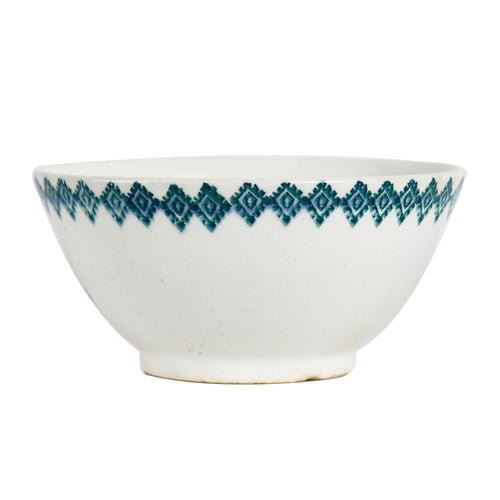 Sm White Bowl With Patterned Blue Rim