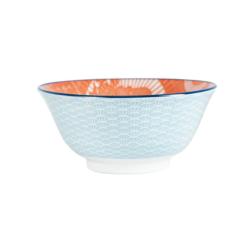 Sm Light Blue Patterned Bowl With Orange Interior