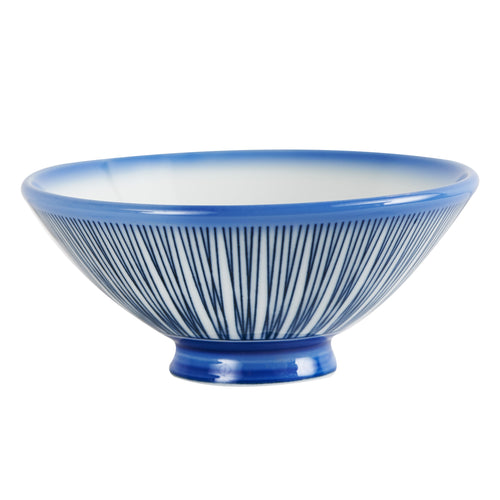 Sm White Bowl With Blue Stripe Pattern