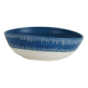 Lg Blue Bowl With Organic Shape And Exterior White Markings
