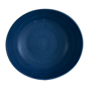 Lg Blue Bowl With Organic Shape And Exterior White Markings