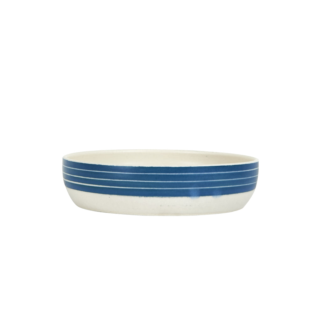 Md Shallow Blue Bowl With Cream Interior
