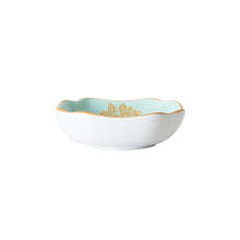 Sm Light Blue Bowl With Gold Pattern and Rim