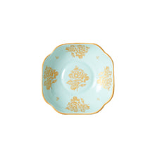 Sm Light Blue Bowl With Gold Pattern and Rim