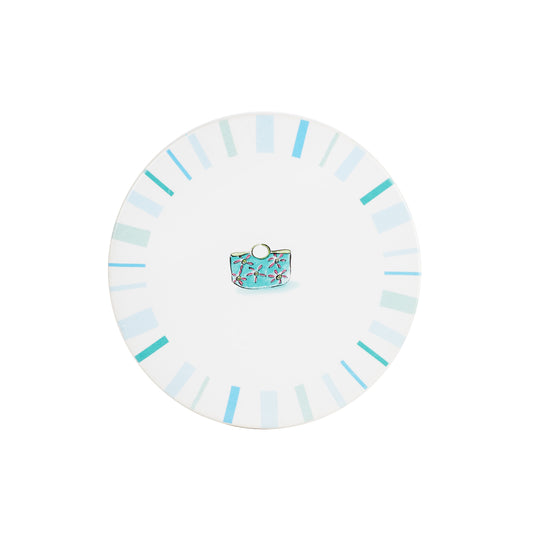 White Ceramic Coaster With Blue Markings