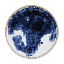 White Plate w/ Dark Blue Design & Beige Rim