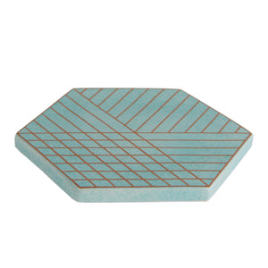 Blue Hexagon Ceramic Trivet w/ Gold Design