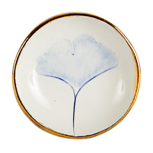 Sm White Dish With Gold Rim And Blue Flower Print