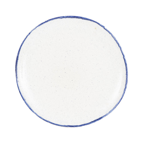Lg White Plate With Dark Blue Speckles And Rim