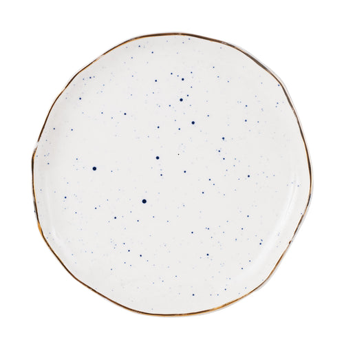 Md White Plate With Gold Rim And Blue Speckles