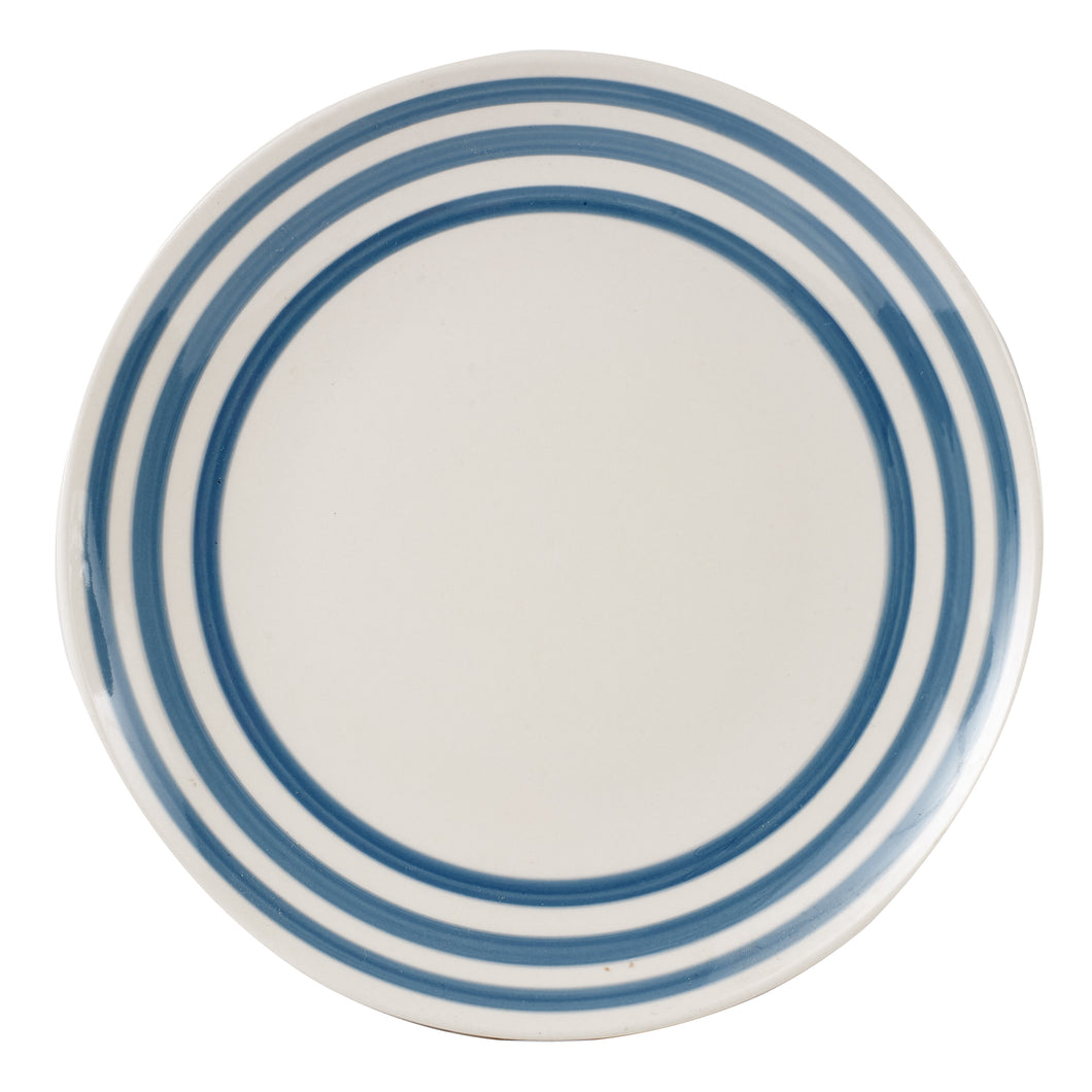 Lg White Plate With Dark Blue Ring Pattern