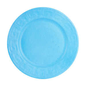 Lg Bright Matte Blue Plate With Textured Rim And Speckles