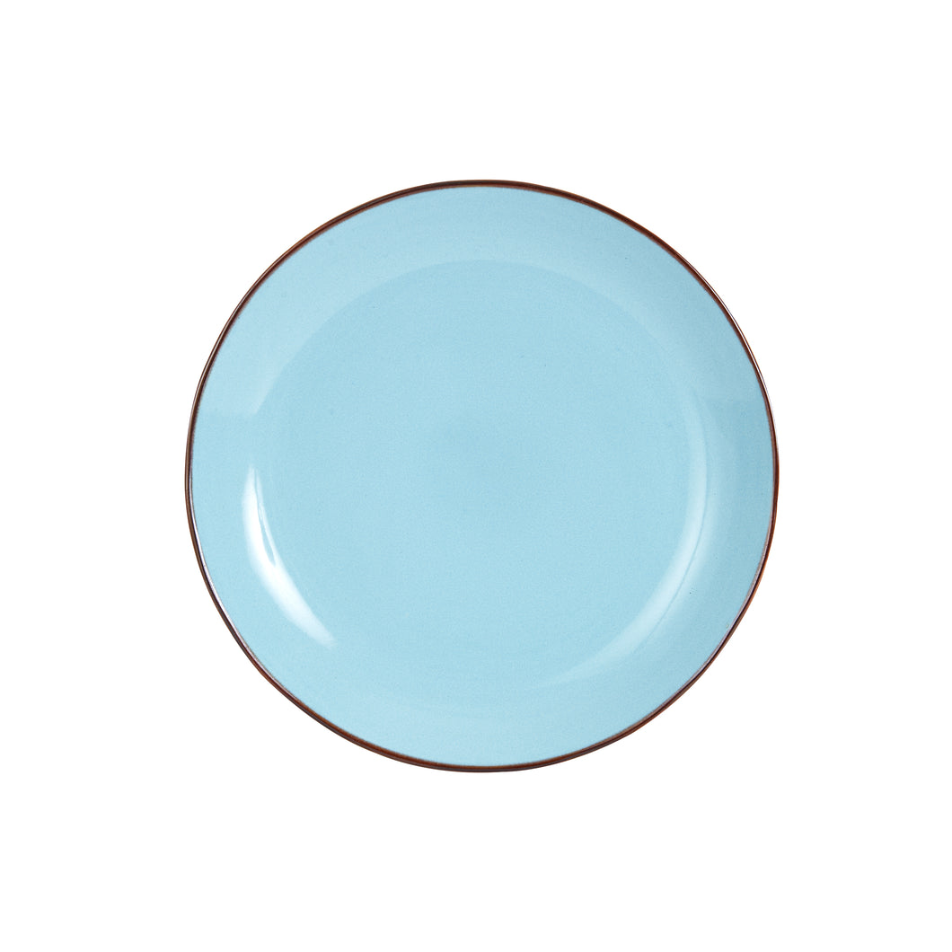 Lg Light Blue Plate With Brown Rim