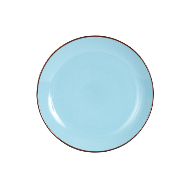 Lg Light Blue Plate With Brown Rim