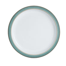 White Plate With Blue And Beige Rim